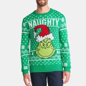 Grinch Naughty Christmas Sweater NEW 2X 3X Santa Hat Green Men